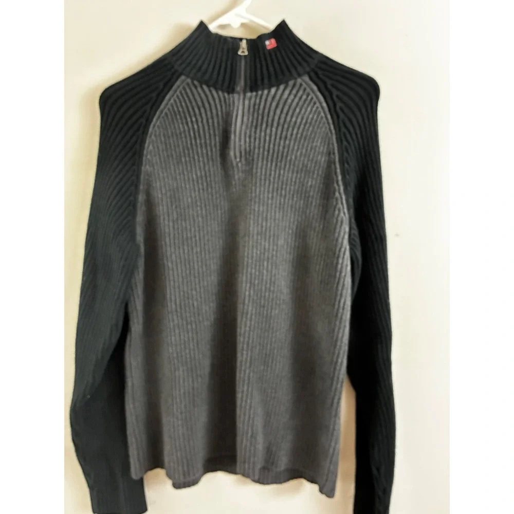 Polo Jeans Co Ralph Lauren Sweater Mens L Gray Black Ribbed Quarter Zip Pullover